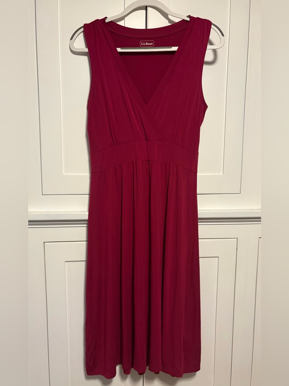 L.L. Bean Women's Sleeveless V-Neck Midi Dress in Deep Berry